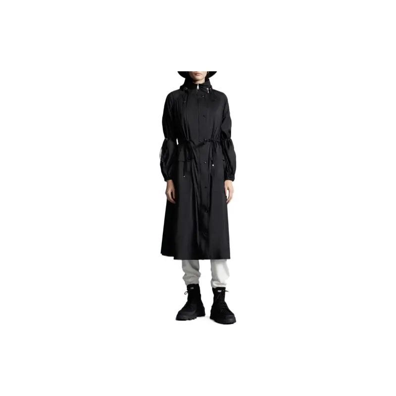 Moncler SS22 Solid Color Hooded Long Down Jacket Women's Black-2