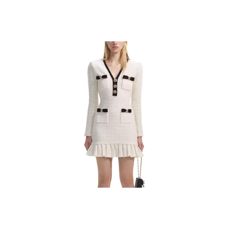 Self portrait Long Sleeved Dresses Women's Ivory White-2