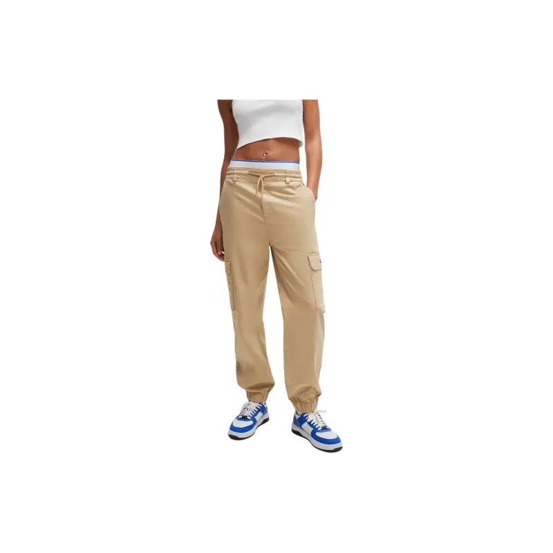HUGO BOSS RELAXED-FIT CARGO TROUSERS IN STRETCH COTTON Cargo Pants Women's Light Beige-3