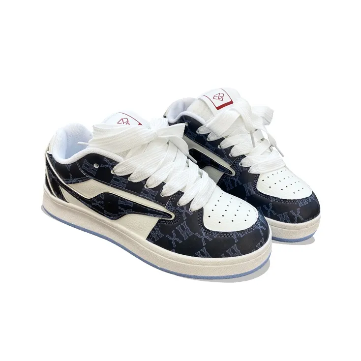 XLAIII Anti Slip And Wear Resistant Lightweight Low Top Casual Shoes Unisex White Blue-3
