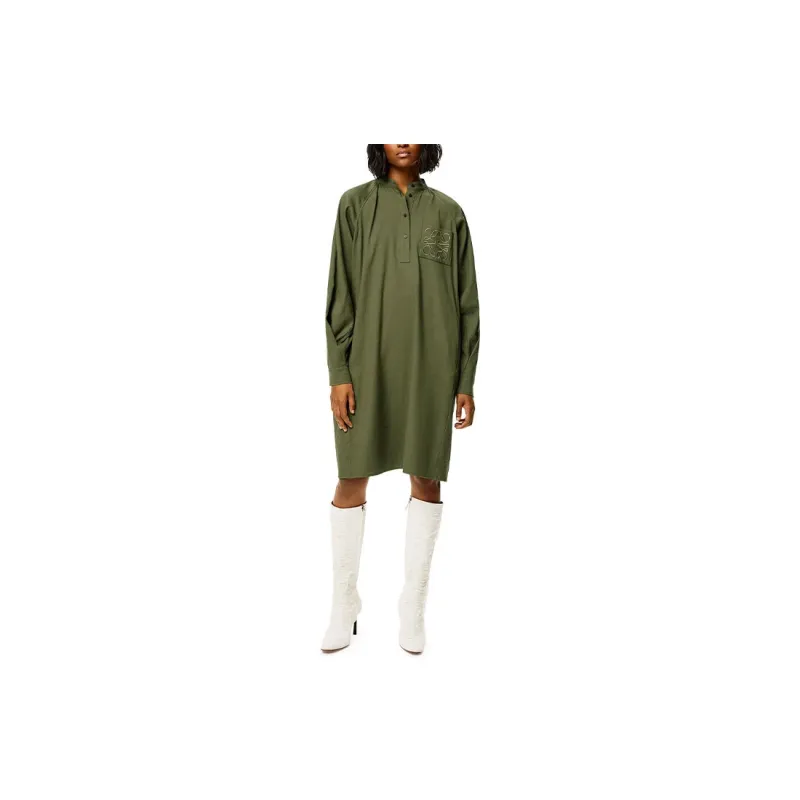 LOEWE Anagram Long Sleeved Dresses Women's Green-1