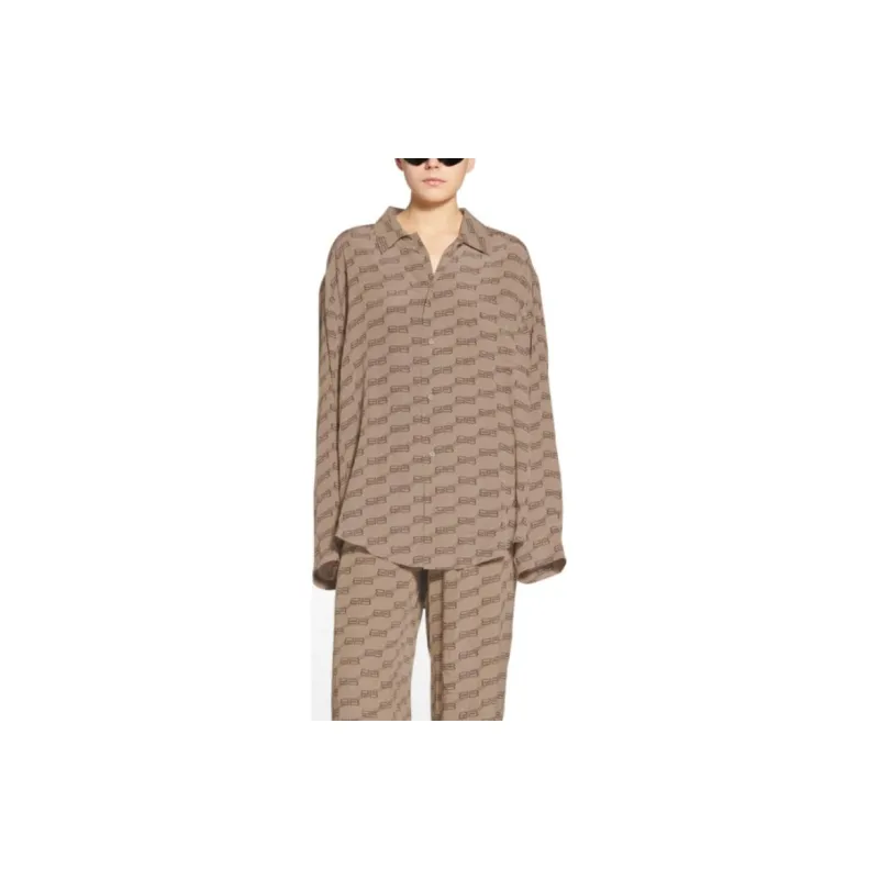 Balenciaga Monogram Shirt 'Beige/Brown'-2