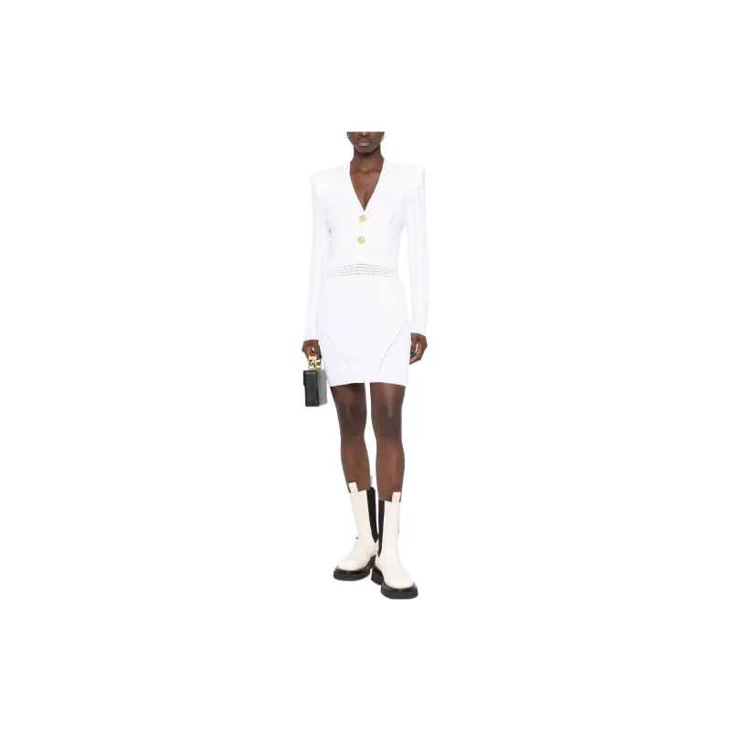 BALMAIN Long Sleeved Dresses Women's White-2