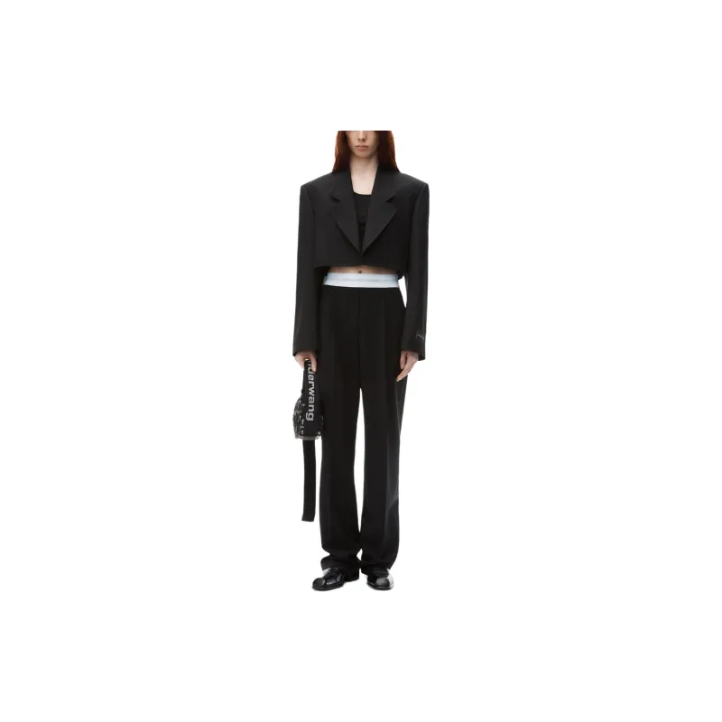 Alexander Wang High Waisted Pleated Logo Elastic Pant Black-1