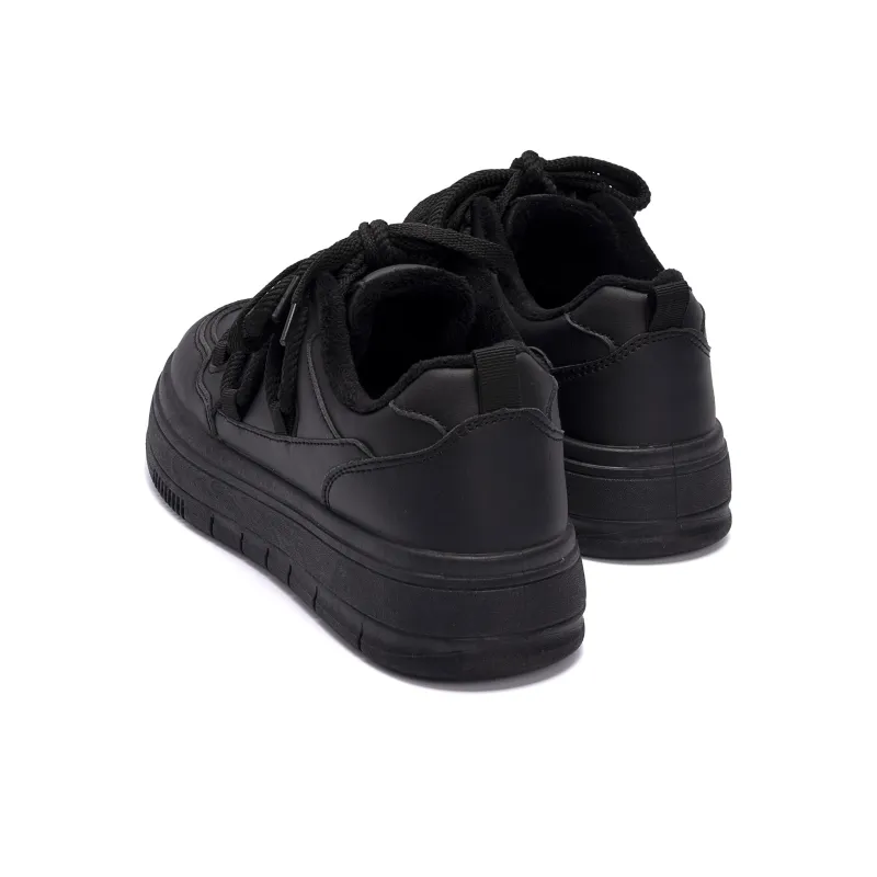 HUANQIU Warm Slip Resistant Low Top Skateboard Shoes Women's Black-5