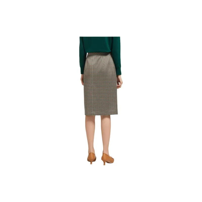 JZ. ANNAKRO Casual Long Skirts Women's Light Coffee Grid-1