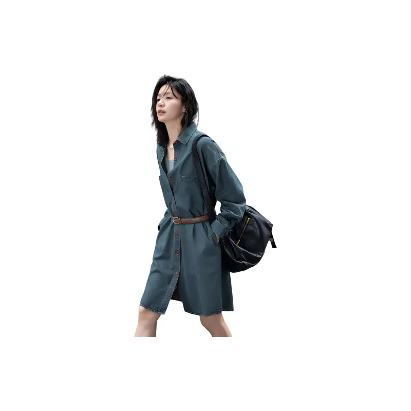 【dme】 Long Sleeved Dress Women's Denim Blue-2
