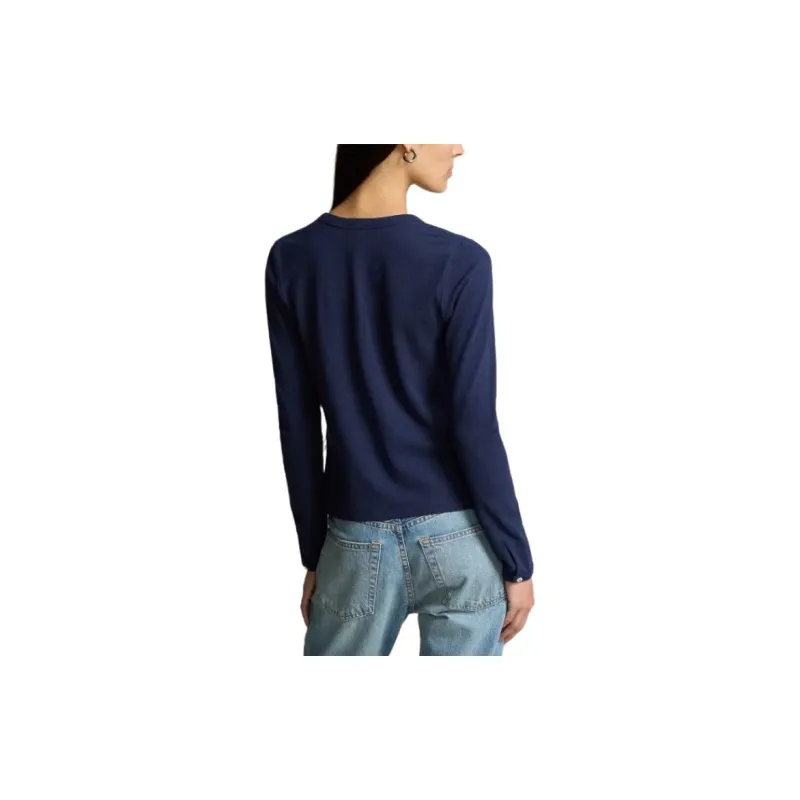 Polo Ralph Lauren Stretch Cotton Crewneck Cardigan Knitwear Women's Navy-3