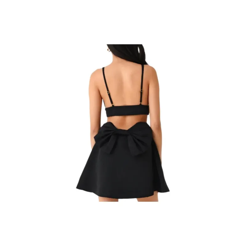 LOVESHACKFANCY Oversize bow Plunging V neck Dress-4