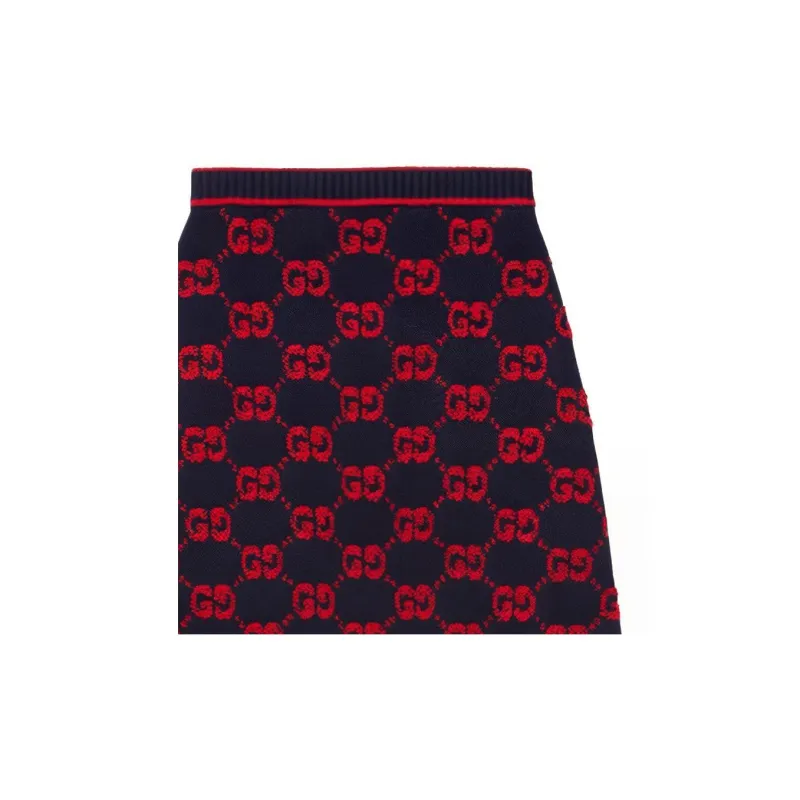 GUCCI Women's Gg Wool Boucle Jacquard Skirt Blue/Red-5