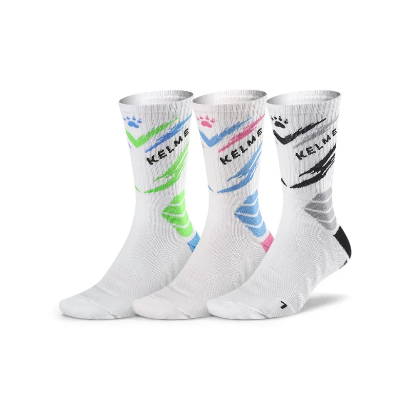 KELME Basketball Socks Unisex 3 Pack Black, White Blue, White Gray, White Green-38