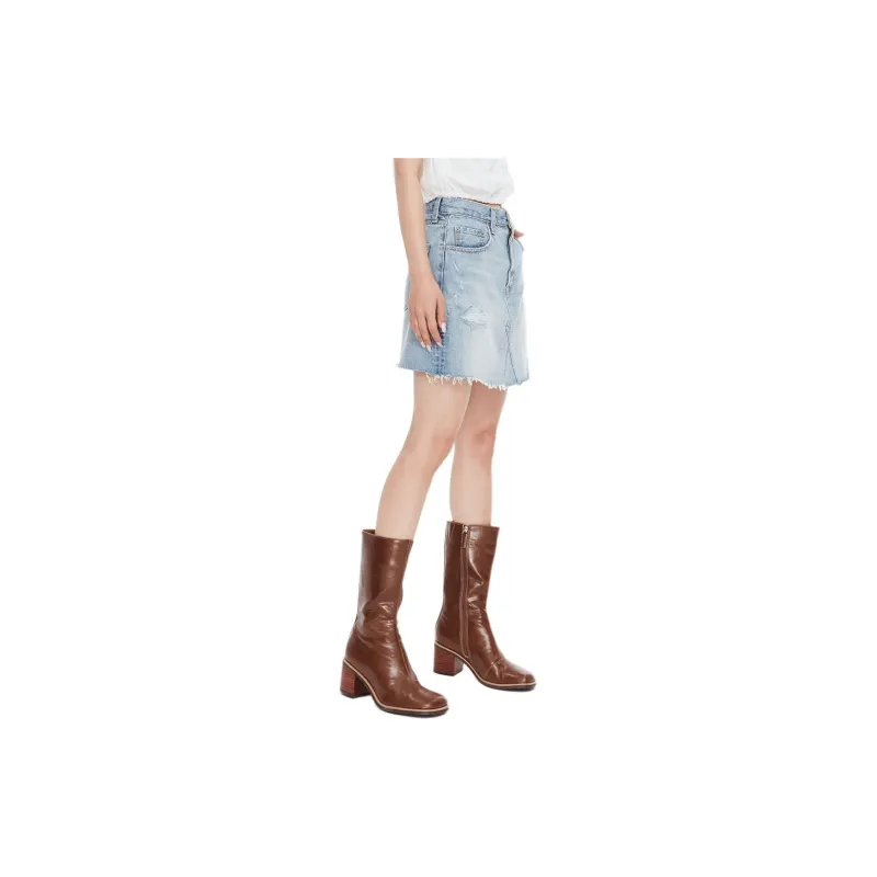 MOUSSY Denim Short Skirts Women's Light Blue-4