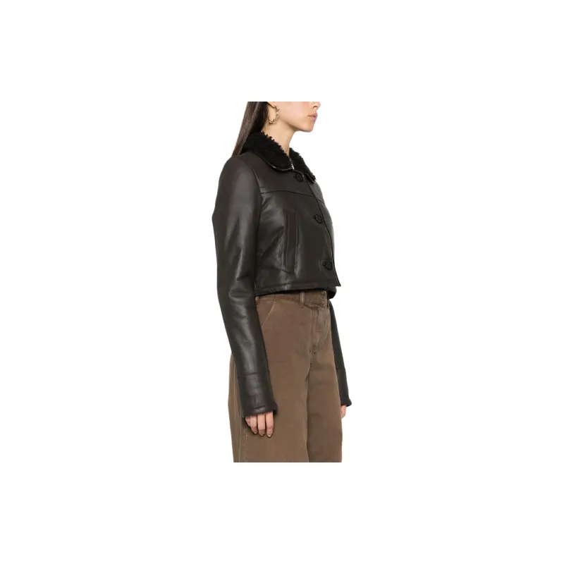 MANOKHI FW24 Leather Jacket Women's Dark Brown-3
