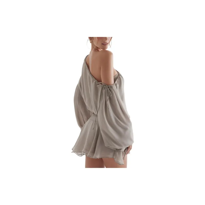 HOUSE OF CB Wilhelmina Off Shoulder Dress Long Sleeved Dress Women's Ash Green/Gray Green-1