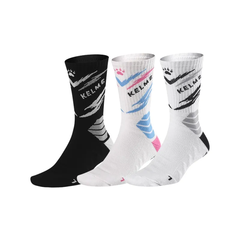 KELME Basketball Socks Unisex 3 Pack Black, White Blue, White Gray, White Green-20