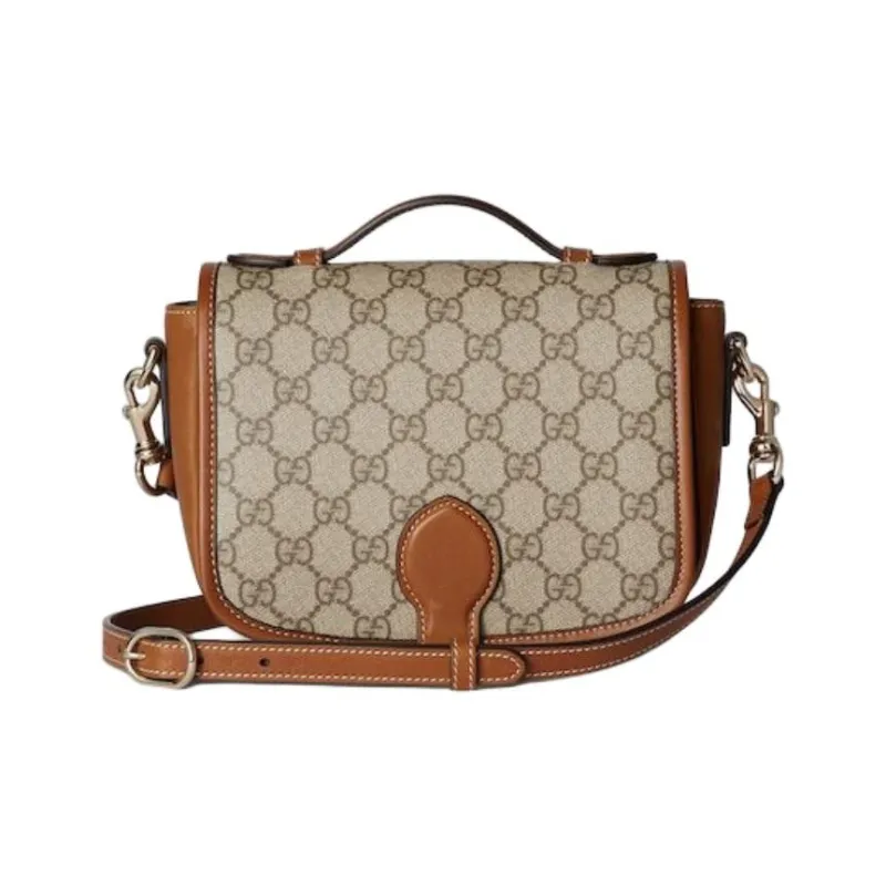 GUCCI Coated Canvas Portable Crossbody Bag, Shoulder Bag Mini Women's Beige & Dark Brown-3