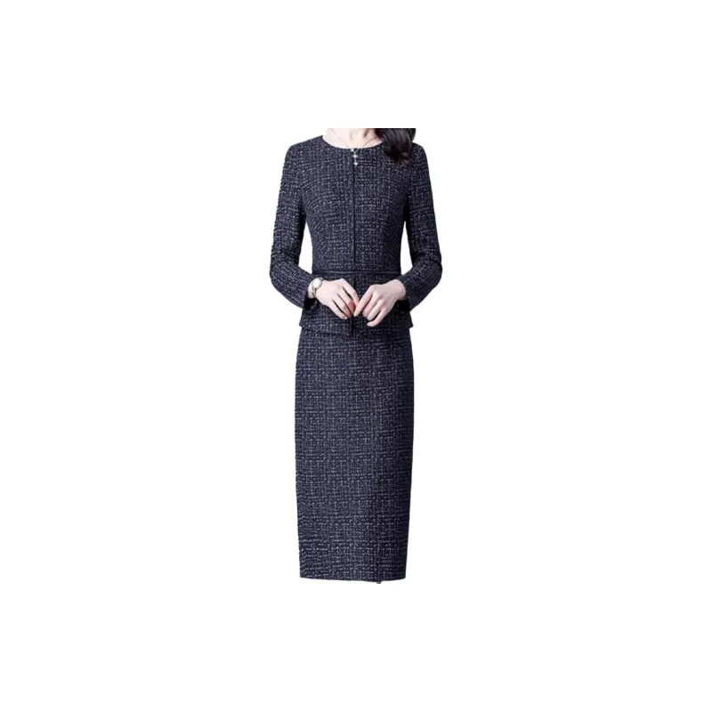 Mapping Long Sleeved Dresses Women's Dark Blue-1