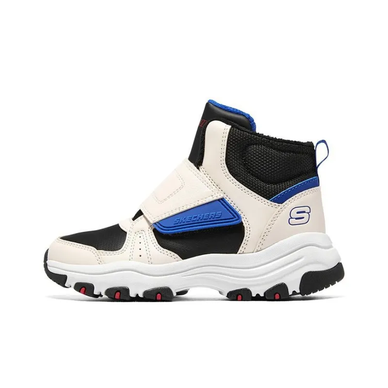 Skechers Abrasion Resistant Mid Top Kids Lifestyle Shoes Black White Blue Teenagers-0