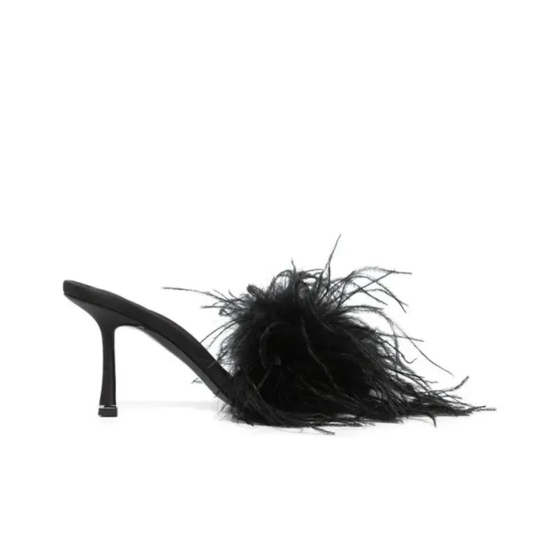 Alexander Wang Julie Slide Slippers 10cm Women's Black-1