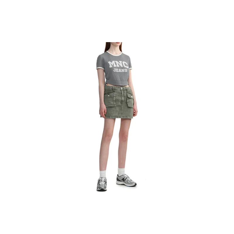 Mini Cream Denim Shorts Women's Green-2