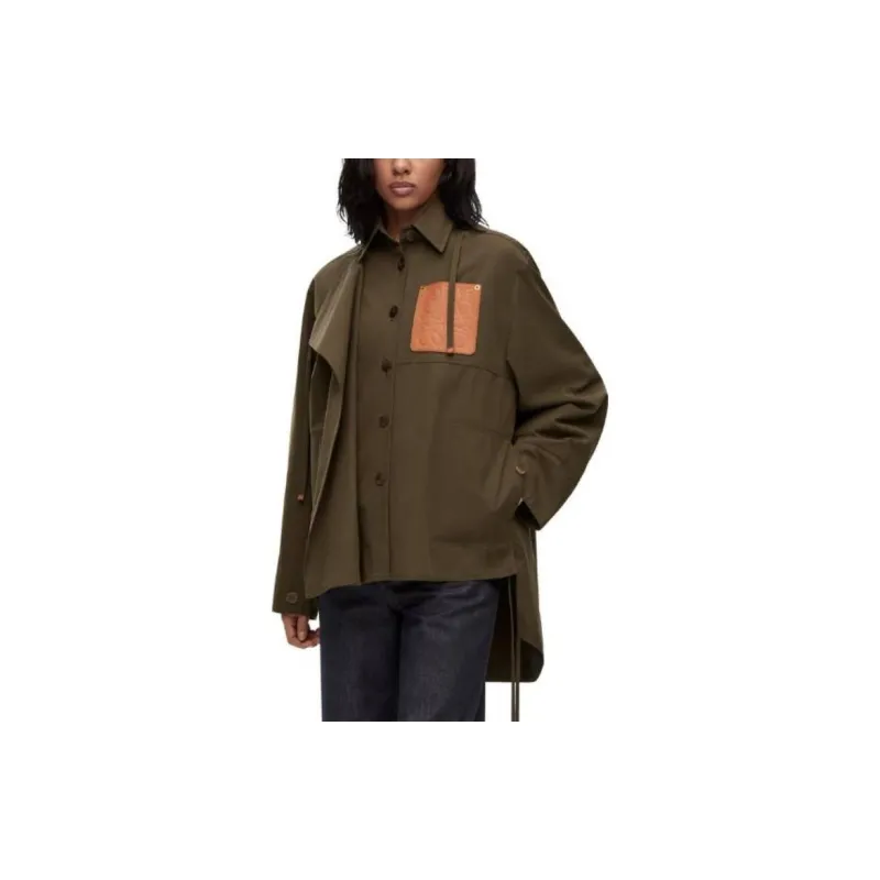 LOEWE Parka Coats Women's Khaki Green-2