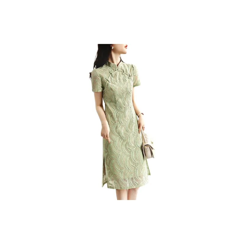 XWI Short Sleeved Dress Women's Elegant Green-2