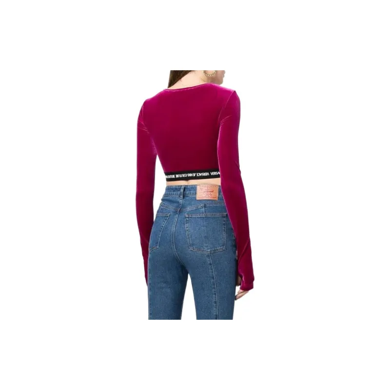 VERSACE JEANS COUTURE Logo waistband Cropped Velvet Top-2