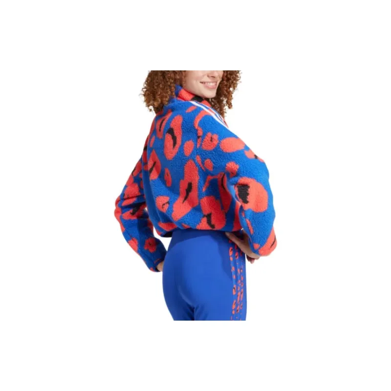 Adidas Free Shipping With AdiClub Essentials 3-Stripes Animal Print High Pile Cropped 1/4 Zip Top-3