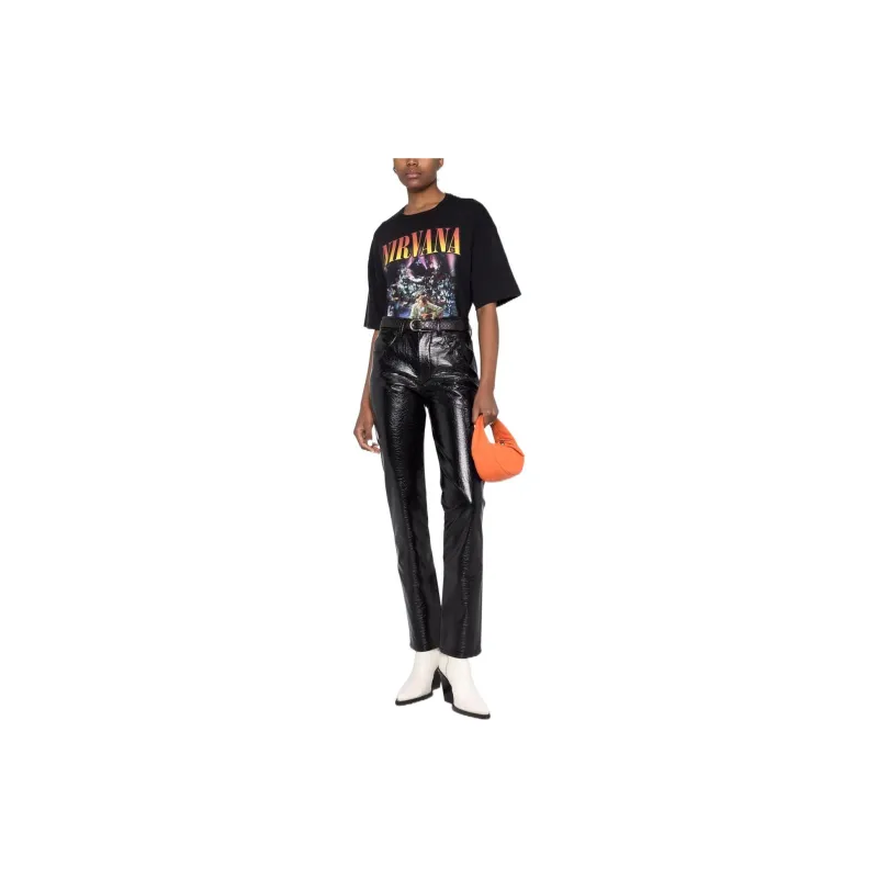 DIESEL Leather Pants Women's Black-1