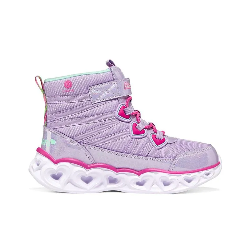 Skechers Heart Lights Abrasion Resistant High Top Kids Lifestyle Shoes Purple White Teenagers-1
