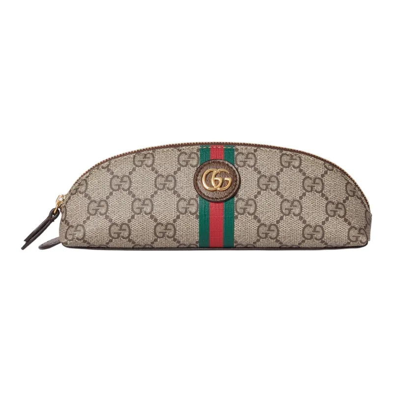 GUCCI Double G Canvas Pen Pouch Storage Bag Unisex Beige & Ebony-0