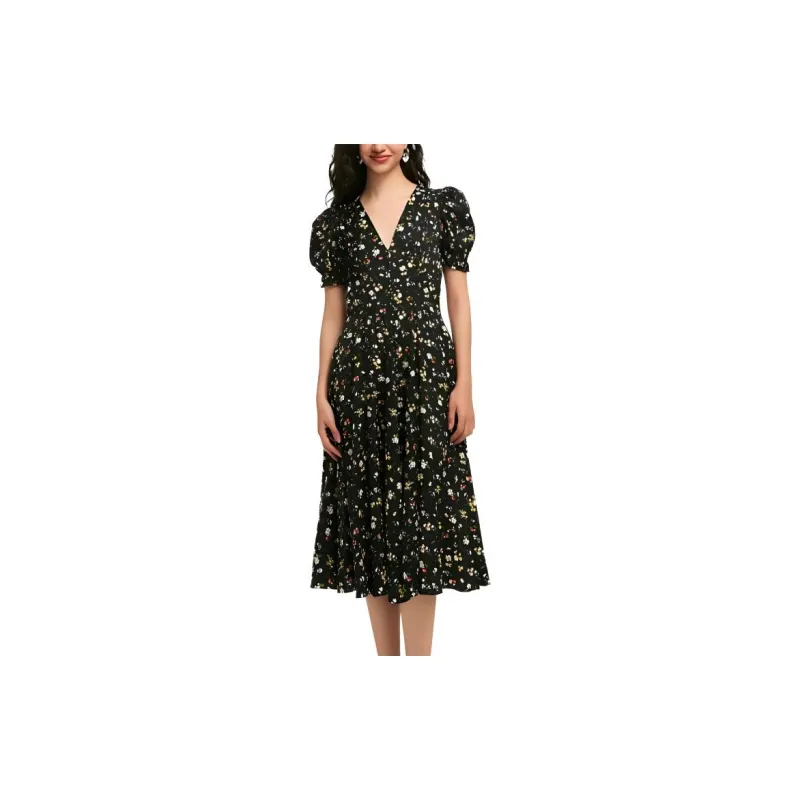 Bebe Short Sleeved Dress Women's Floral Black-2