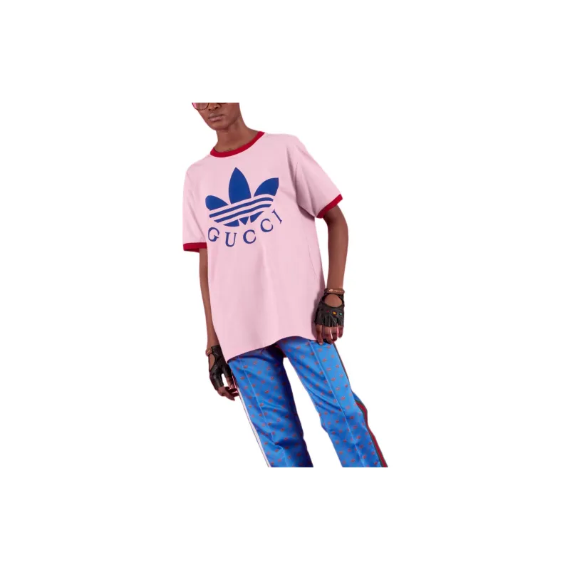 GUCCI X Adidas Cotton Jersey T Shirt Pink/Red-1