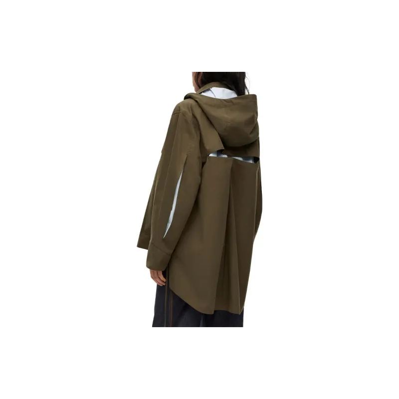 LOEWE Parka Coats Women's Khaki Green-3