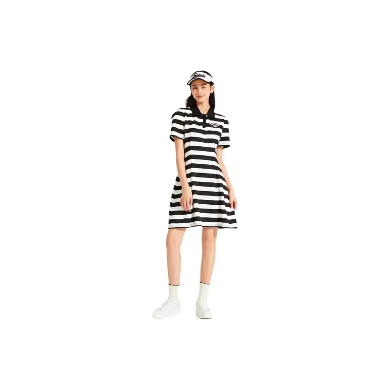 Hotwind Short Sleeved Dresses Women's Black White Stripes-3