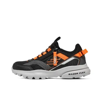 Skechers Razor Fle Slip-Resistant Anti-Kick Cushioning Kids Lifestyle Shoes Black Orange Teenagers