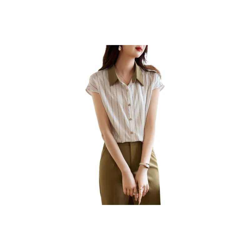 XWI Casual Suits Women's Clothing Set Khaki Short Sleeved Top+Khaki Ankle Length Pants-1