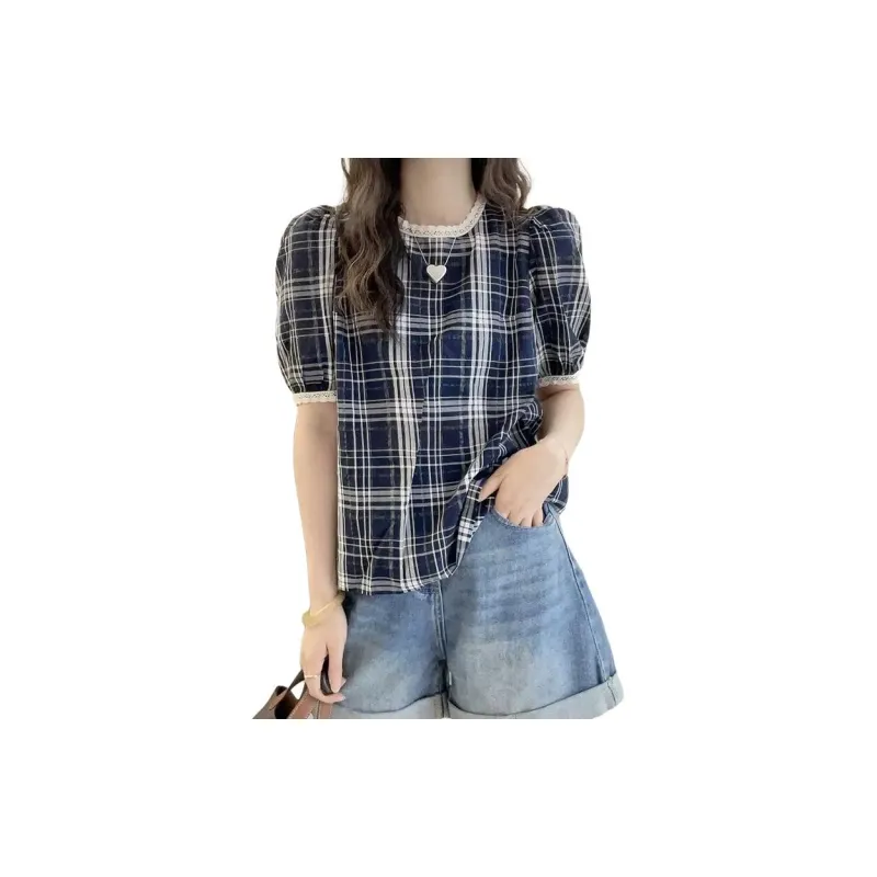 Oudifu Puff Sleeve T Shirt Women's Blue-1