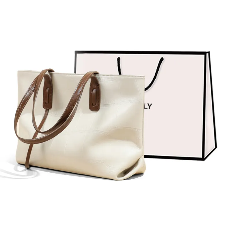 COMELY Cow Leather Synthetic Leather Tote Bag Shopping Bag Shoulder Bags Regular Women's Beige/Brown-5