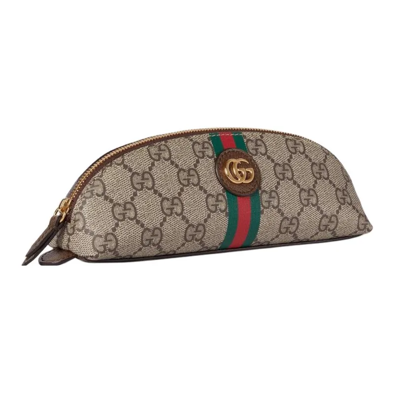 GUCCI Double G Canvas Pen Pouch Storage Bag Unisex Beige & Ebony-1