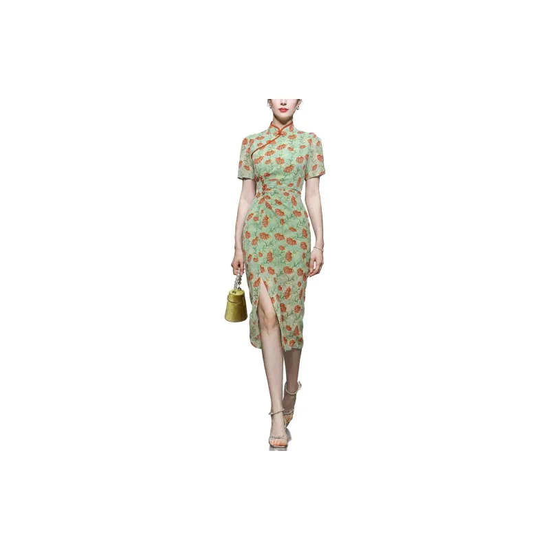 Duffy fashion Short Sleeved Dresses Women's Green Base Neroli-1