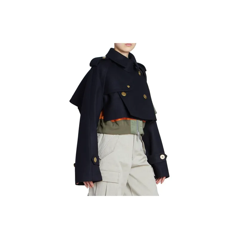 Sacai Wool Melton Mix Jacket 'Navy'-3
