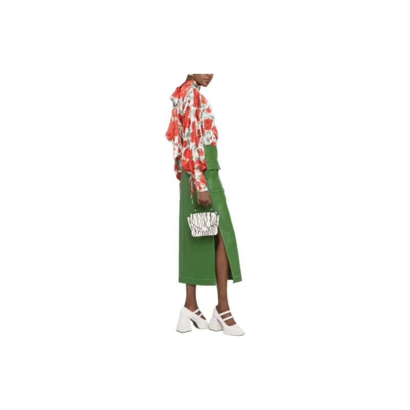 GANNI Silk Stretch Satin Oversized Blouse 'Sand'-3