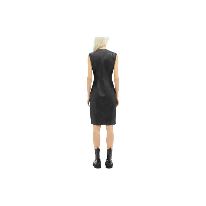 MSGM Faux-Leather Sheath Midi Dress-2