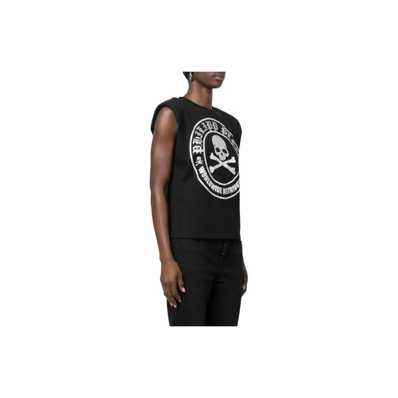 PHILIPP PLEIN Embellished logo Sleeveless T shirt-4