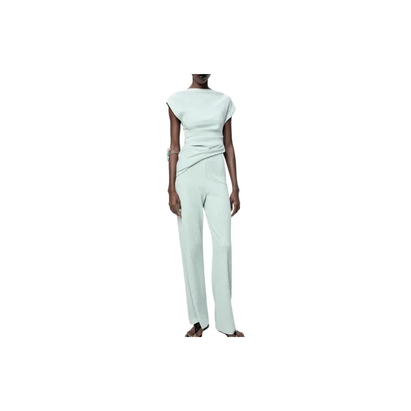 ZARA Casual Pants Women's Zebra Print Green-2