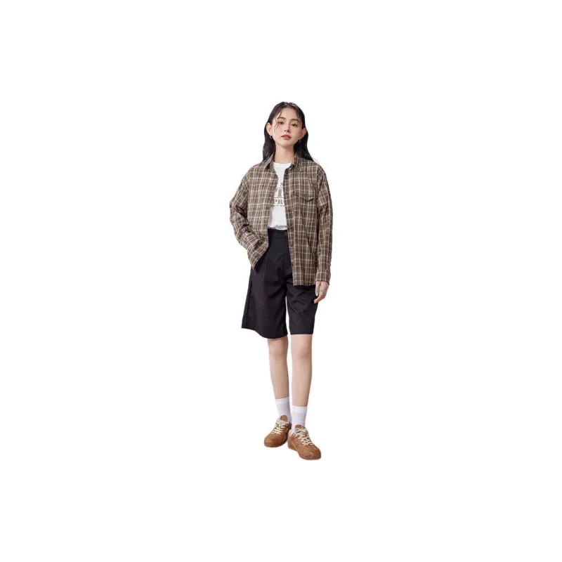 A21 Shirt Women's Dark Brown Plaid-1