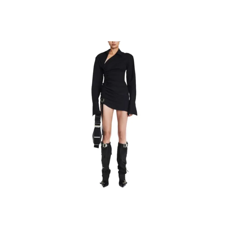 DION LEE SS24 SAFETY SLIDER GATHERED DRESS Long Sleeved Dresses Women's Black-2