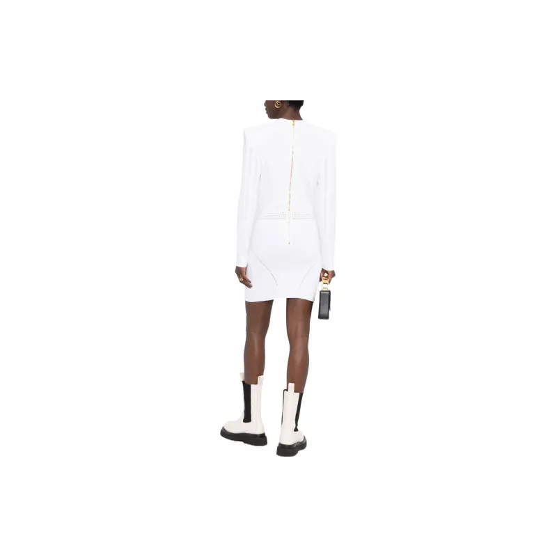 BALMAIN Long Sleeved Dresses Women's White-1