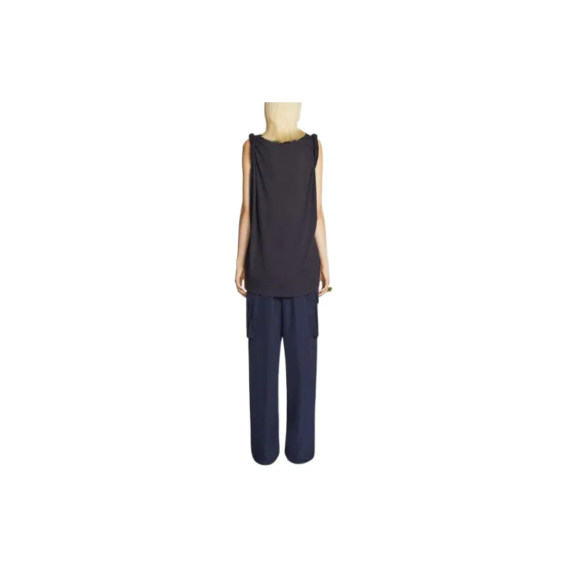 DRIES VAN NOTEN Solid Color Pleated Loose Fit Pullover Sleeveless T-Shirt Women's Marine Blue-2